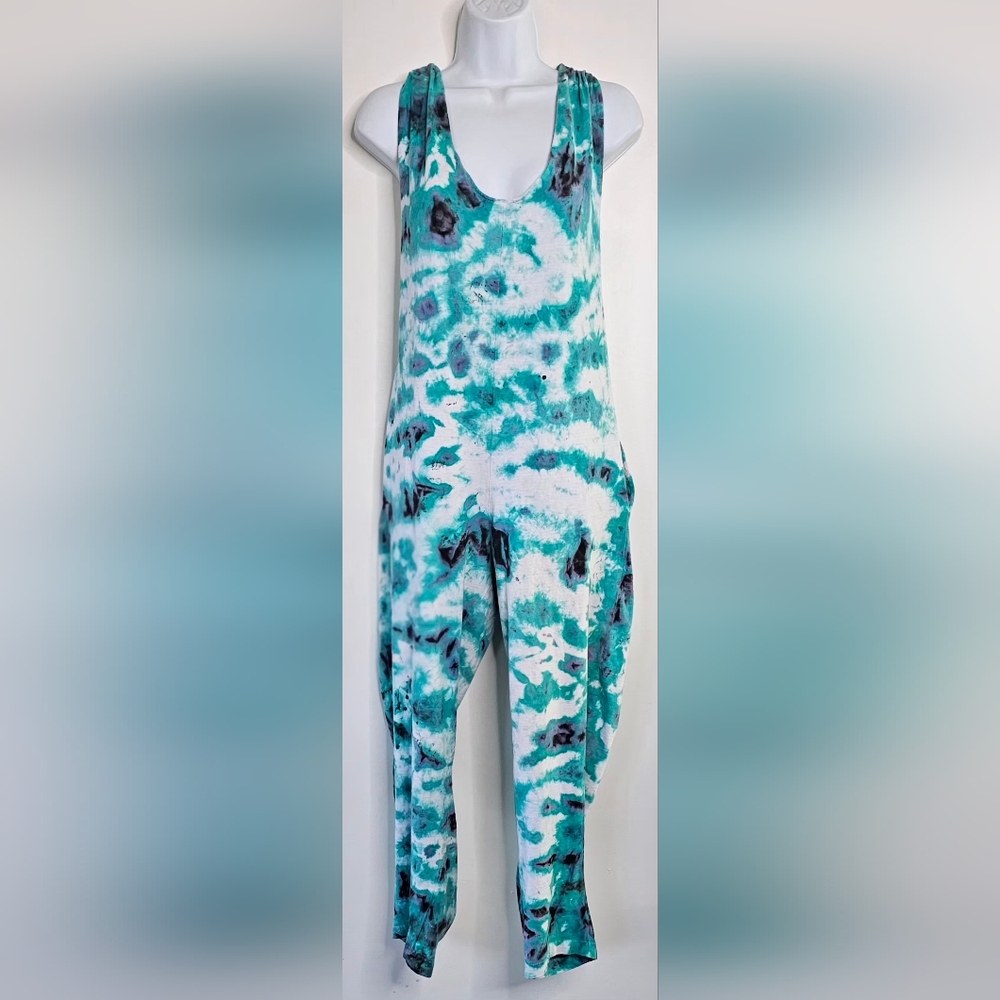 Vintage 90s Tie Dye Jumpsuit Romper Overalls Sleeveless Open Back Festival